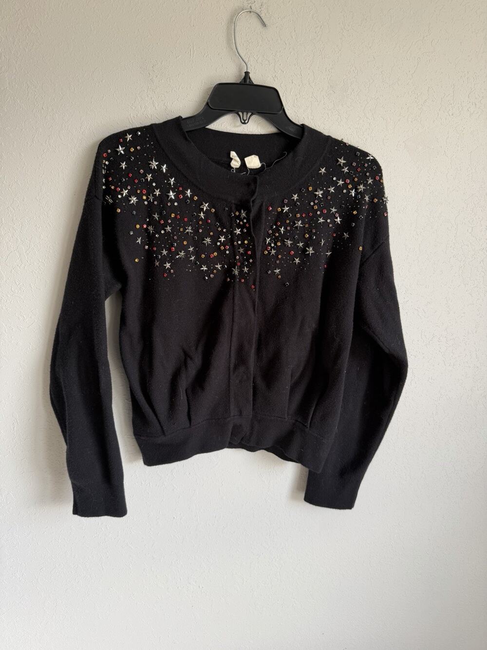 Moth Anthropologie Black Fallen Stars Beaded Button Boxy Cardigan Womens XS